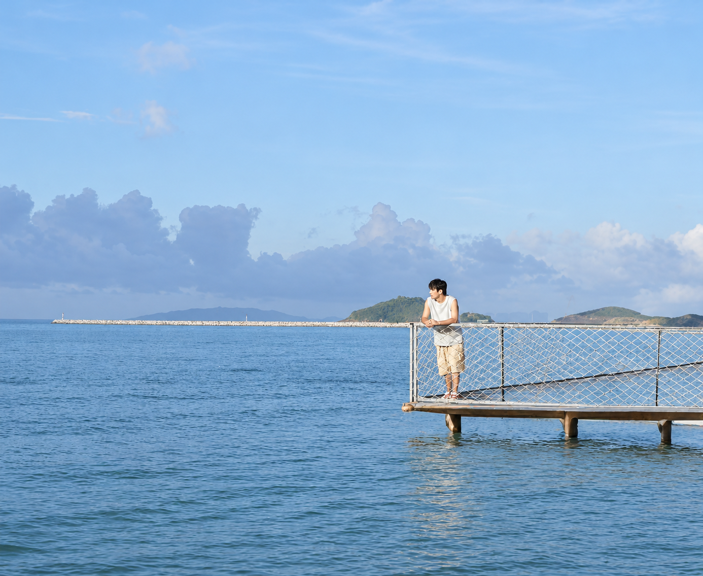 A peaceful moment beside the sea; photograph enhanced for clarity